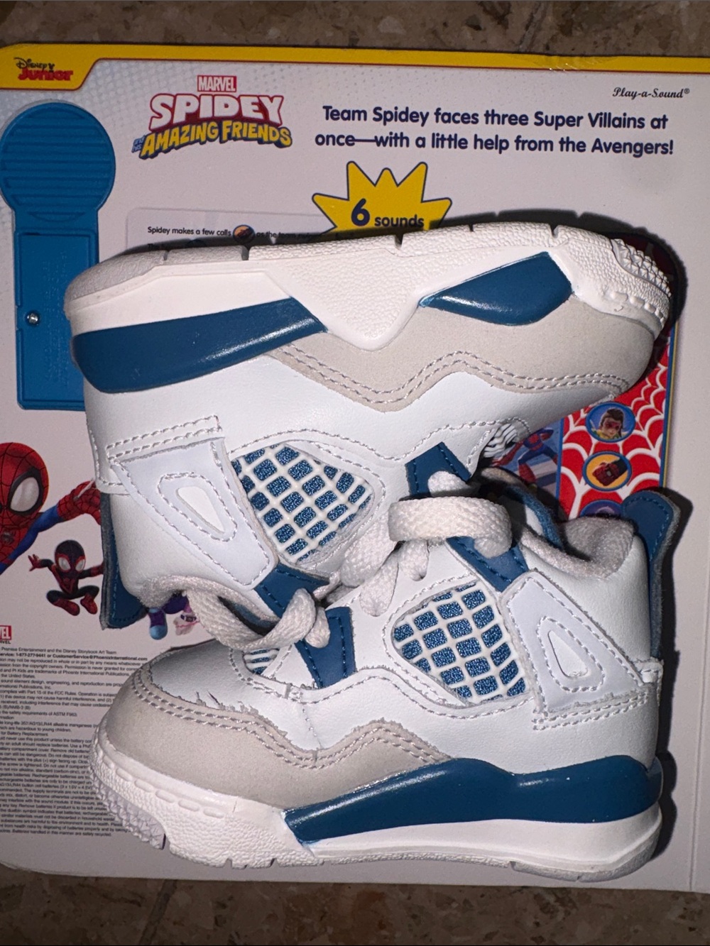 Jordan Kids White and Blue High-Top Sneakers
